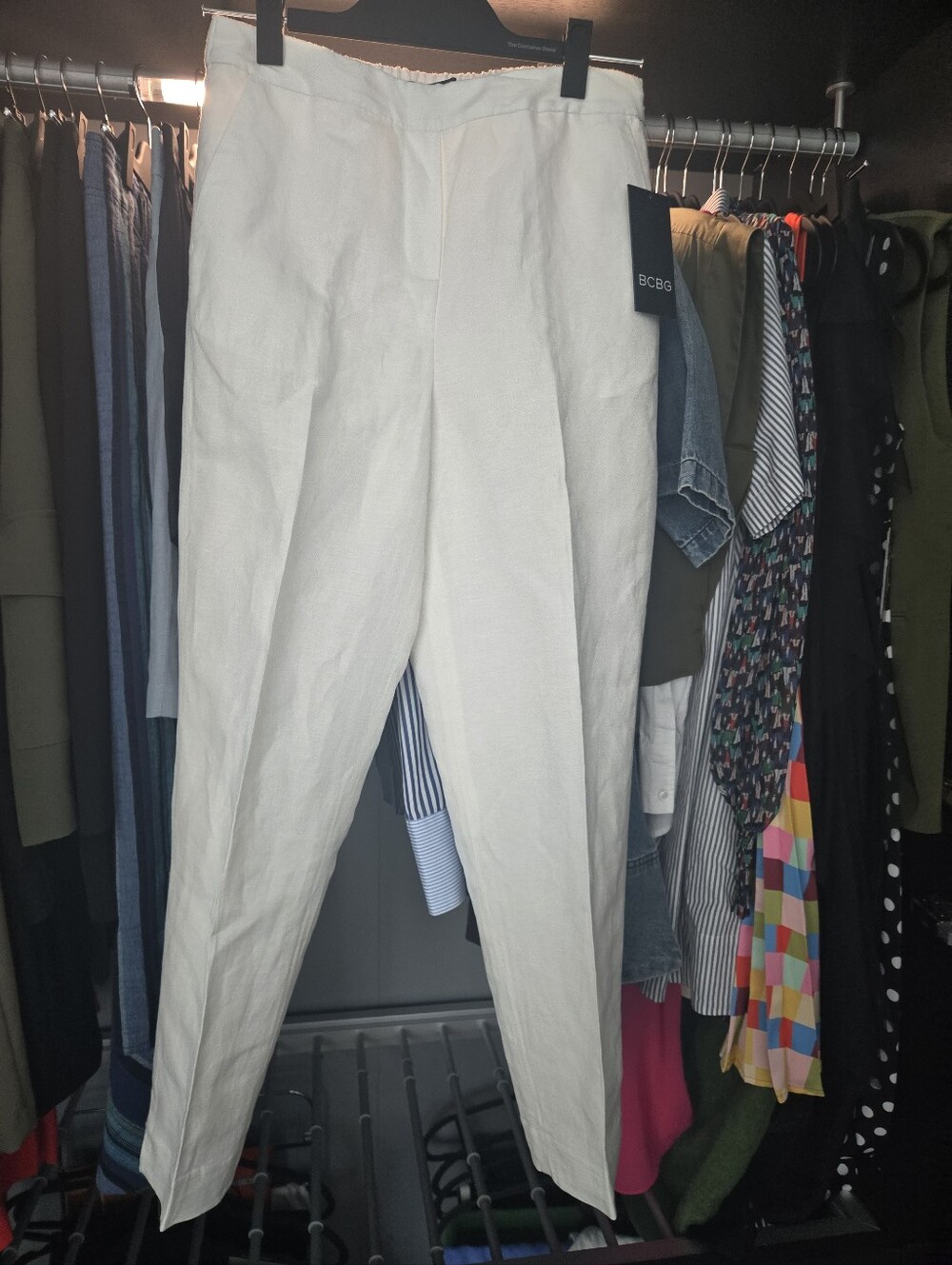 BCBG Cream Straight-Leg Tailored Pants